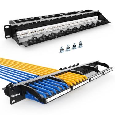 Imagem de Enmane Patch Panel de 24 portas CAT6a (listado na CE) 1U 48.3 cm Rackmount RJ45 Patch Panel Punch Down Network compatível com cabo Cat5e, Cat6