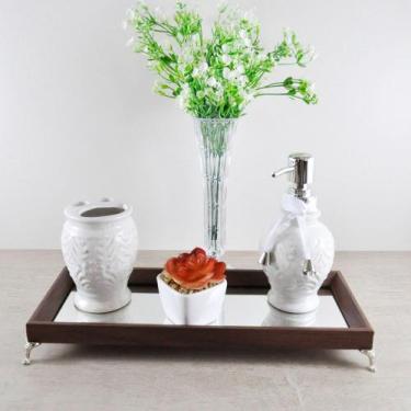 Imagem de Bandeja Espelhada Lavabo Banheiro "SLIN" madeira Marrom 12x32x4cm pés 