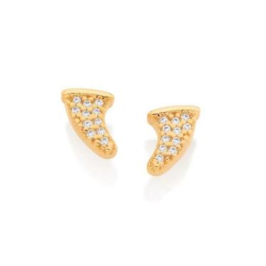 Imagem de Brinco Rommanel Dente Folhado a ouro om zircônias 526677, Dourado