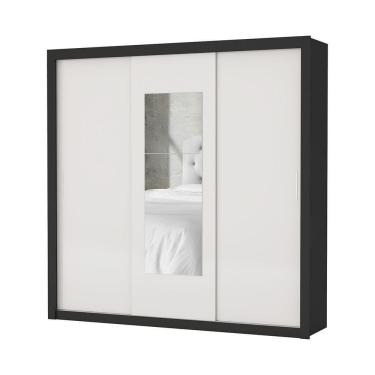 Imagem de Guarda Roupa Roupeiro Clarice 3 Portas De Correr Com Espelho Central 4 Gavetas Carioca Preto Off White
