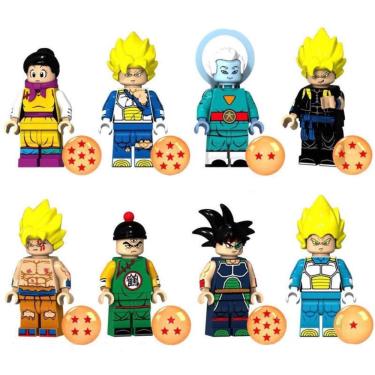 Imagem de Kit Bonecos Blocos Montar Son Goku Chi Chi Padre Dragon Ball