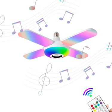 Imagem de Lâmpada musical colorida de led 4 pétalas economica bluetooth festa resenha banheiro quarto decoração com controle remoto