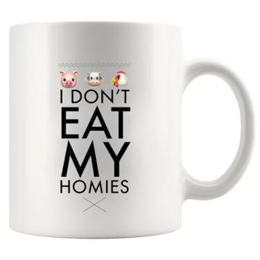 Imagem de Panvola I Don't Eat My Homies Vegan Vegetariano Amantes de Animais Presentes Porco Vaca Galinha Animal Fazendeiro Café Caneca Cerâmica Branca (325 ml)