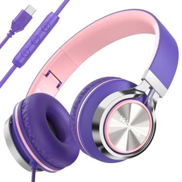 Imagem de VkingMoR Fones de ouvido com fio com microfone e controle de volume — (atualizado) Fones de ouvido com fio tipo C, fones de ouvido intra-auriculares com fio, fones de ouvido plug-in para laptop, fone