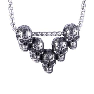 Imagem de Colar masculino gótico punk hip hop rock união crânio, material de aço inoxidável 316L, corrente de pérola quadrada de aço inoxidável prata, joia vintage presente, Standard, Aço inoxidável, Sem Pedra