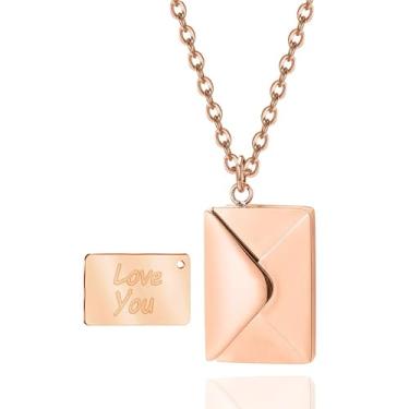 Imagem de Colar com envelope de amor e letra para mulheres de aço inoxidável Love You Mensagem de presente secreta com medalhão gravado pingente de joia para casais e família, Aço inoxidável, Sem Pedra Preciosa