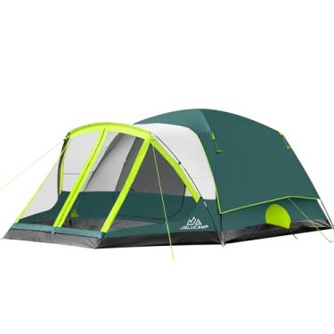 Imagem de JELUCAMP Tendas familiares grandes à prova d'água para 6/8 pessoas para acampamento, barraca de acampamento com tela de varanda, relaxamento sem insetos e fácil configuração, inclui bolsa de