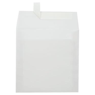Imagem de Envelopes de convites quadrados de papel LUX para cartões de 6 1/4 x 6 1/4 em 30 lb. Envelopes transparentes e impressos para convites, com vedação de descascar e pressionar, pacote com 50, tamanho do envelope 16,5 x 16,5 cm (transparente)