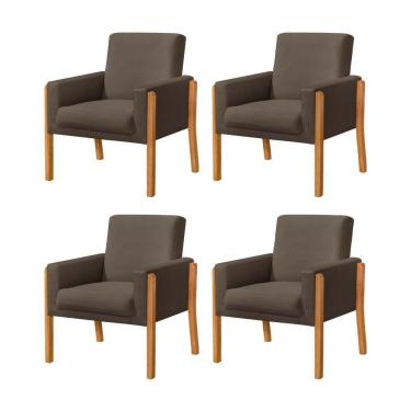 Imagem de Kit 4 Poltronas Sala De Espera Pés Em Madeira Santorini Veludo Marrom - Marrom