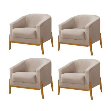 Imagem de Kit 4 Poltronas Living Base Em Madeira Maciça Flórida Veludo Bege - Bege