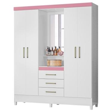 Imagem de Guarda Roupa Capelinha 4 Portas 3 Gavetas Persia D02 Branco-rosa-branco - Mpozenato