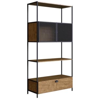 Imagem de Estante Livreiro 2 Portas 1 Gaveta Estilo Industrial York Vermont-preto - Artesano