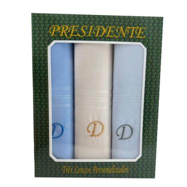 Imagem de Lenços Com Letras Presidente De Bolso 41cm 100 Algodão 3 Unidades, D