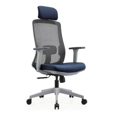 Imagem de Cadeira Presidente BLM189 P BlumeOffice Ergonômica, Suporta até 110kg, Encosto em Tela, Apoio Lombar, Assento com Espuma Injetada, Regulagem de Altura (Cinza/Azul)