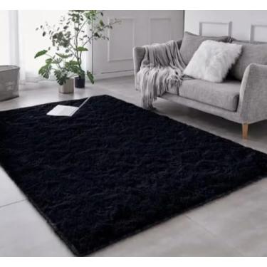 Imagem de Tapete Peludo Felpudo Shaggy 200x150 Para Sala e Quarto – Antiderrapante, Macio, Luxo, Pelo Alto 40mm, Decorativo (Preto)