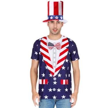Imagem de Funny World Camiseta masculina patriótica da bandeira americana de manga curta 4 de julho, Conjunto de fantasia azul, M