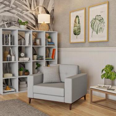 Imagem de Poltrona Honduras Pés e Base em Madeira Linho Cotton Cru - Mobly