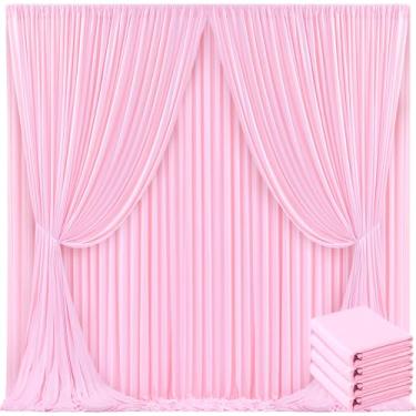 Imagem de Cortina de fundo rosa de 6 m x 3 m para festas, rosa claro, sem rugas, painéis para chá de bebê, casamento, aniversário, foto de gênero, revelação de gênero, decoração de fundo de tecido de poliéster