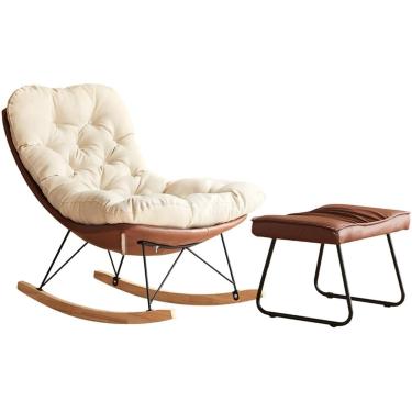 Imagem de Cadeiras De Balanço Reclináveis Para Adultos Com Apoio Para Os Pés, Poltrona Reclinável, Almofada Acolchoada Cadeira De Balanço Para Sala De Estar, Salão, Pátio, Quarto, Brown