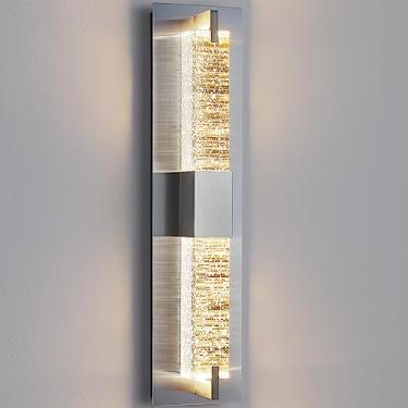 Imagem de WOSHITU Luminária De Parede Led: Moderna Níquel 19" Com Iluminação Cristal Regulável 3000K, Montagem Interna Para Banheiro, Sala Estar/Quarto/Corredor
