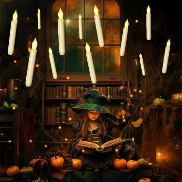 Imagem de Homemory 12 peças de velas de LED sem chama, sem controle remoto, castiçais operados por bateria com chama cintilante amarela quente, velas flutuantes falsas sem gotejamento de 1,79 x 16,5 polegadas