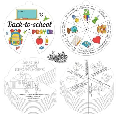 Imagem de COcnny Back to School Craft- 24 Sets Color Your Own School Prayer Art Craft DIY Wheel Cards for Kids, Religious Bible Coloring Paper Craft Art for Sunday School Home Class Preschool Activities