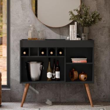 Imagem de Aparador Adega 5 Garrafas 2 Nichos Pés Palito Retrô New Odin EJ - EJ M