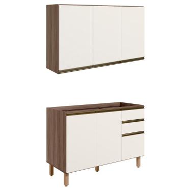 Imagem de Armario Aereo Balcao Pia 120 Cm Mdf Kali Carvalho Toq Off White Cetim