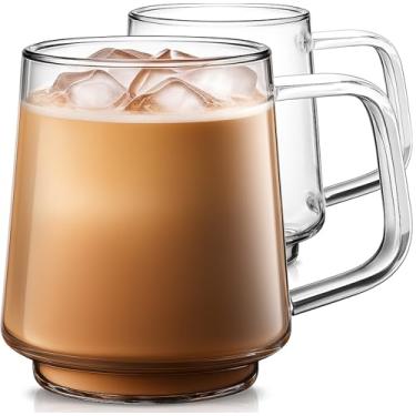 Imagem de Aquach Xícaras de chá de café de vidro de 590 ml, canecas transparentes com alça, para micro-ondas e lava-louças, caneca de escritório em casa, perfeita para bebidas quentes com latte americano
