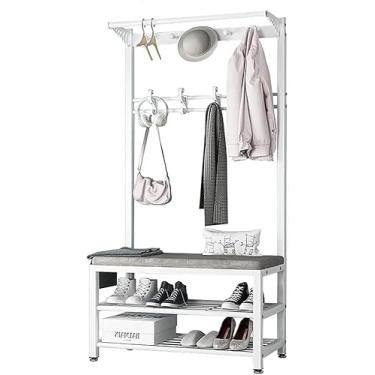 Imagem de Banco De Sapatos, Casacos De Entrada De Metal, Sapateira, Árvore De Hall 3-em-1 Com Estrutura De Metal Com 11 Ganchos, Banco De Sapateira De 2 Andares Para Hall, Banheiro, Sa, Black Gray, 80cm