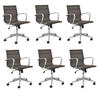 Imagem de Conjunto 6 Cadeiras de Escritório Presidente Giratória Sevilha Baixa Tela Café