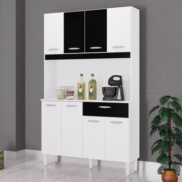 Imagem de Cozinha Ambiente Kit Cassia 8 Portas Branco Preto - Poquema
