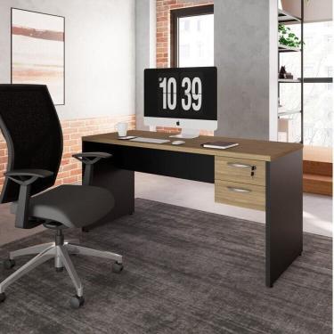 Imagem de Mesa para Escritório Retangular com Gaveteiro Suspenso com Chave Macadâmia/Preto