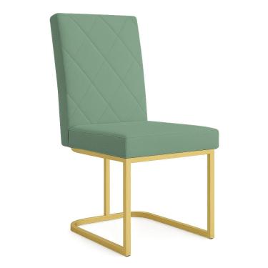 Imagem de Cadeira de Jantar Estofada Siena Linho Verde Oliva Base de Ferro Dourada - Pallazio