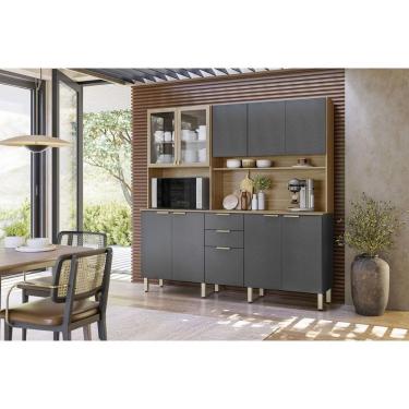 Imagem de Cozinha Compacta Kit Amora c/ 10 Portas e 2 Gavetas 198cm Amendola/Grafito Prime TX - Demóbile