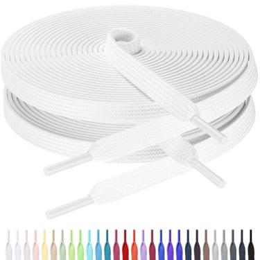 Imagem de AWANGLOU 2 pares de cadarços planos para tênis, cadarços de 5/40.6 cm de largura para tênis em 27 cores, vários comprimentos para pessoas, 01 branco (2 pares), 32" Inch(80cm)