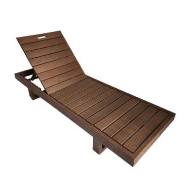 Imagem de Espreguiçadeira top em madeira plástica maciça marrom para piscinas ou