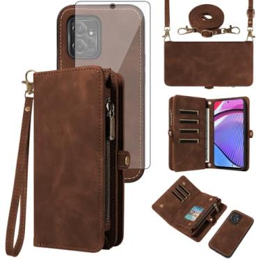 Imagem de Asuwish Capa de celular para Motorola Moto G Power 5G 2023 com zíper carteira destacável com protetor de tela de vidro temperado alça transversal alça flip porta-cartão slot GPower G5 mulheres meninas