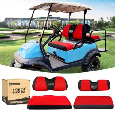 Imagem de 10L0L Conjunto de capa de assento frontal para carrinho de golfe para carros de clube DS Precedent & Yamaha, tecido de malha de poliéster respirável lavável (vermelho preto)