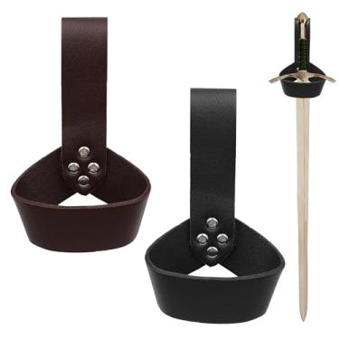 Imagem de Suporte de espada de couro em 2 cores, cinto de espada em forma de anel YITOBA , acessórios de cinto medieval estilo retrô para suporte de adaga (2 peças)