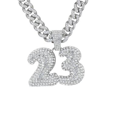 Imagem de ICE STAR Colar masculino grande com pingente de basquete com gelo – corrente cubana de 61 cm, joia urbana hip hop, presente para ele, Large, Zinco, Zircônia cúbica