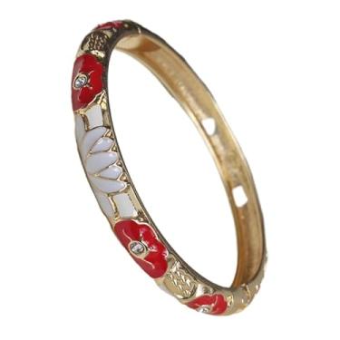 Imagem de Only My Live Home Pulseiras pequenas de flor de lótus esmaltada colorida para mulheres, pulseiras Cloisonne feitas à mão com dobradiças para pulsos pequenos, joias étnicas presentes, Inner Diameter