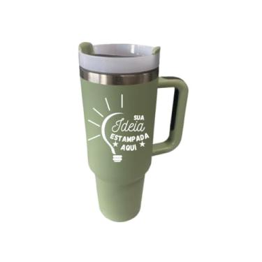 Imagem de Personalizado - Copo Caneca (1200 ml) Inox com Alça e Canudo - Azul Claro (Verde bebê)