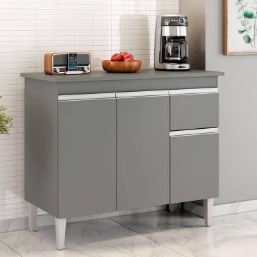 Imagem de Balcão Gabinete de Pia sem Tampo Tatiane 100cm 3 Portas 1 Gaveta - SSX Multicoisas