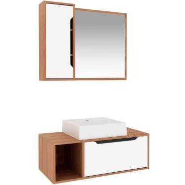 Imagem de Kit Gabinete e Espelheira de Banheiro 80 cm com Cuba Karina