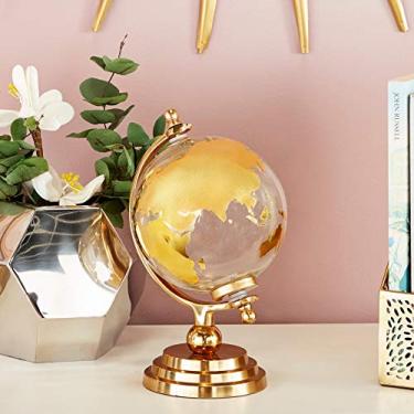 Imagem de CosmoLiving by Cosmopolitan Globo de vidro e metal dourado pequeno com mapa topográfico em moldura de eixo | 15,24 cm x 28,94 cm