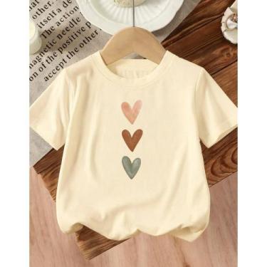 Imagem de Camiseta Algodão Infantil Estampada Feminina Corações Marrom 333 Passe