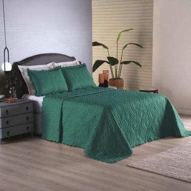 Imagem de Colcha Microfibra Verde Dupla Face Tamanho Casal Padrão 3Pçs - ENTROU 