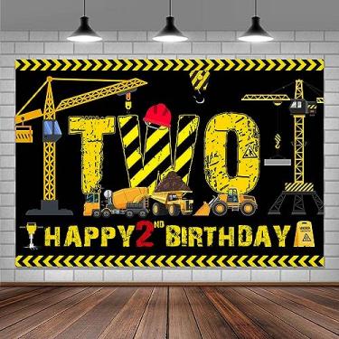 Imagem de Pano de fundo de construção, faixa de aniversário de 2 anos, decoração para meninos, desenho animado, caminhão, escavadeira, fotografia, pano de fundo, material de festa de aniversário, 18 x 1,5 m