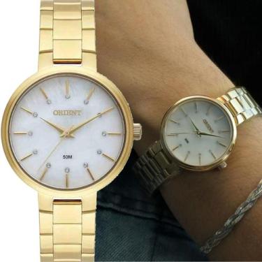 Imagem de Relógio Orient Feminino Dourado Original Grande, Prova dÁgua com Stras